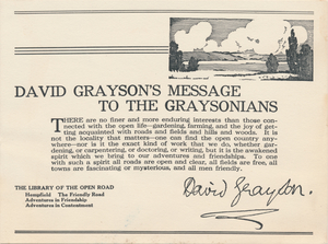 David Grayson's message to the Graysonians