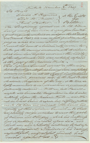 Letter from John James Joseph Gourgas to Edward A. Raymond, 1847 November 8