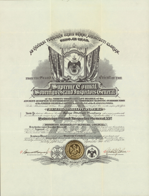 Honorary 33° certificate issued to George Adelbert Newbury, 1940 September 25