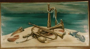 "Untitled (Landscape and musical instruments)" Frank Lee (1908 - )