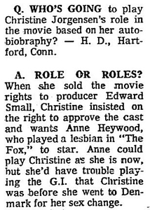 Who's Going to Play Christine Jorgensen's Role?