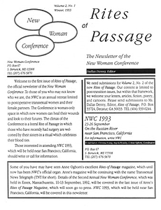 Rites of Passage: The Newsletter of the New Woman Conference, Vol. 2 No. 1 (Winter,1993)