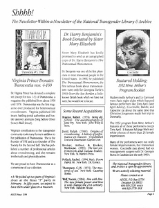 Shhhh!: The Newsletter-Within-a-Newsletter of the National Transgender Library & Archive Vol. 1 No. 0 (May, 1994)