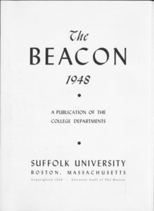 Inside front cover of the 1948 Suffolk University Beacon yearbook