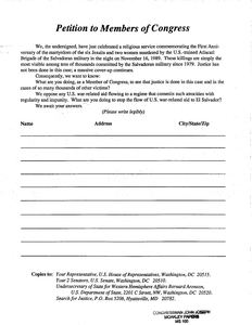 Blank copy of Petition to Members of Congress calling for justice in the Jesuit murder case
