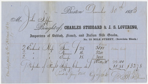 Edward Hitchcock and John Tappan receipt of payment to Charles Stoddard and Joseph Samuel Lovering, 1853 December 10