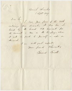 Governor Edward Everett letter to Edward Hitchcock, 1837 September 1