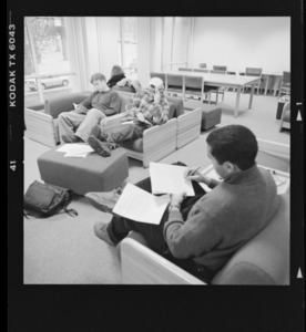 Photographs of students studying in Robert Frost Library, 1998 January