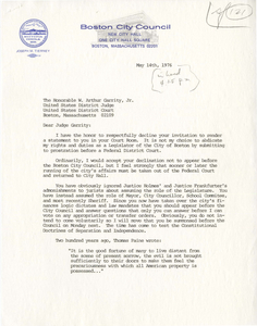 Letter from Joseph M. Tierney, Boston City Councilor, to Judge W. Arthur Garrity, 1976 May 14