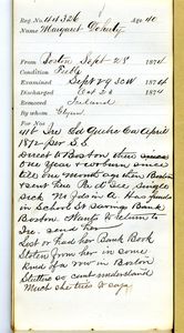 Tewksbury Almshouse Intake Record: Doherty, Margaret