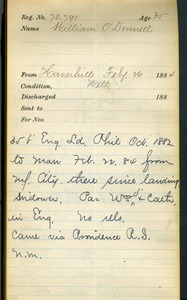 Tewksbury Almshouse Intake Record: O'Donnell, William