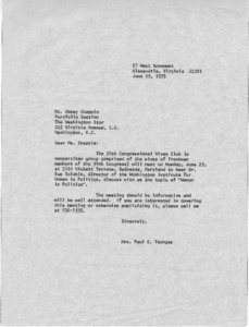 Letter to Ms. Abbey Chapple from Mrs. Paul E. Tsongas