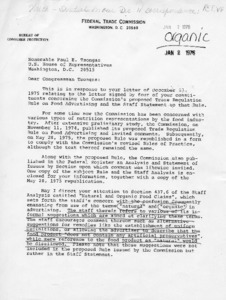 Letter to Paul E. Tsongas from William D. Dixon regarding the Commission's proposed Trade Regulation Rule on Food Advertising and the Staff Statement to that rule.