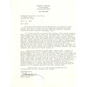 Letter, Citywide Educational Coalition, April 11, 1990.