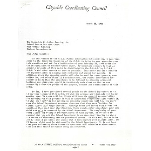 Letter, Judge Garrity, March 11,1976.