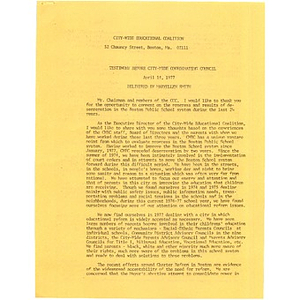 Testimony before Citywide Coordinating Council, April 14, 1977.