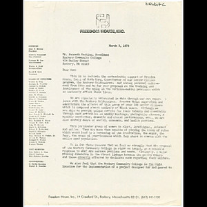 Letter from Muriel and Otto Snowden to Kenneth Haskins, President of Roxbury Community College about proposal of involving the aging in decision-making processes