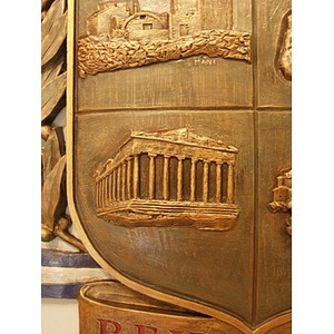 Lower left quadrant on the Behrakis Cartouche of the Parthenon on display in the George D. Behrakis Health Sciences Center