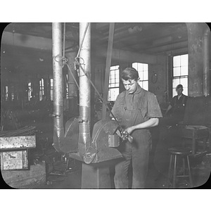 A student works on a machine