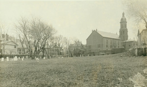 Methodist Church and playground of Roxbury Latin School with view of burial ground off Kearsarge Ave., Roxbury, Mass.