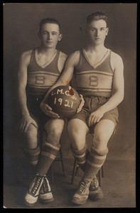 Two seated Maine Conference basketball players, 1921