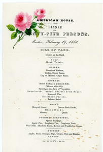 American House, dinner for twenty-five persons, Boston, Mass., February 19, 1854
