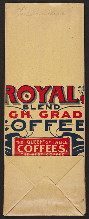 Bag for Royal Blend High Grade Coffee, Dwinell-Wright Co., 311-319 Summer Street, Boston, Mass. and 57 Michigan Ave, Chicago, Illinois, undated