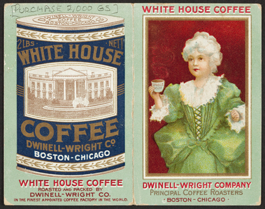 Trade card for the Dwinell-Wright Company, coffee roasters, 311-319 Summer Street, Boston, Mass. and Chicago, Illinois, 1907