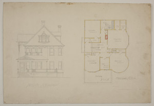 Front elevation and second floor plan for single-family dwelling, undated