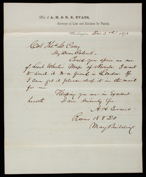 A. H. Evans to Thomas Lincoln Casey, December 3, 1893