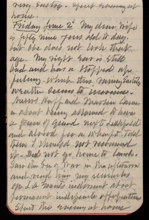 Thomas Lincoln Casey Notebook, May 1893-August 1893, 26, very sultry. Spent evening at home