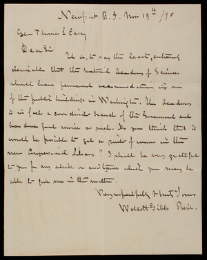 Wolcott Gibbs to Thomas Lincoln Casey, November 19, 1895