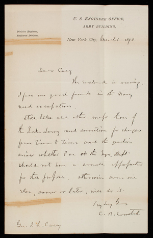 [Cyrus] B. Comstock to Thomas Lincoln Casey, March 1, 1890