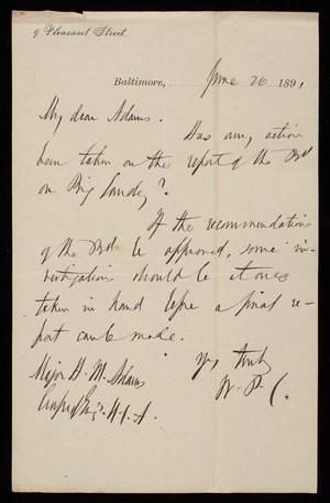 William P. Craighill to Major [Henry M.] Adams, June 26, 1891