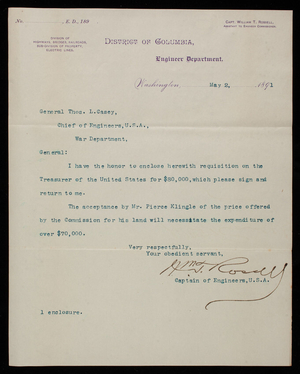 [William] T. Rossell to Thomas Lincoln Casey, May 2, 1891