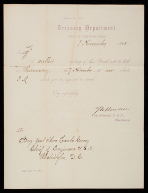 Office of the Light-House Board to Thomas Lincoln Casey, November 1, 1888