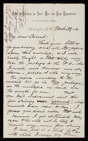 Bernard R. Green to Thomas Lincoln Casey, March 31, 1888