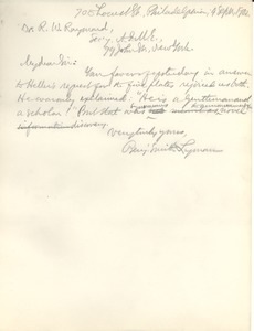Letter from Benjamin Smith Lyman to Dr. R. W. Raymond