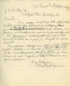 Letter from Benjamin Smith Lyman to J. G. Bradley