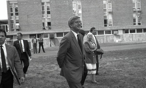 Ceremonial groundbreaking for the Conte Center: Gov. William Weld walking to the site of groundbreaking, Corinne Conte in background