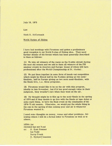 Memorandum from Mark H. McCormack concerning the World Series of Skiing