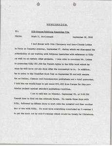 Memorandum from Mark H. McCormack concerning the Killy France file