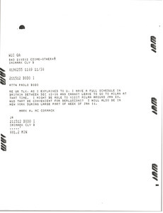 Telex prinotut from Mark H. McCormack to Paolo Bodo