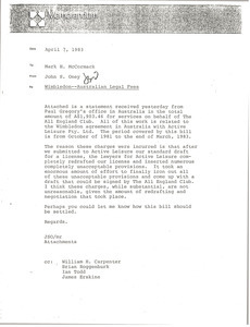 Letter from John S. Oney to Mark H. McCormack