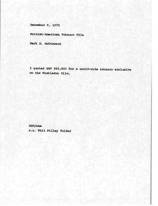 Memorandum from Mark H. McCormack to British - American Tobacco file