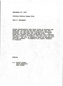 Memorandum from Mark H. McCormack concerning the Allstate Working Papers