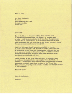 Letter from Mark H. McCormack to Keith MacKenzie