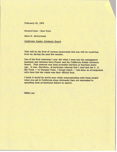 Memorandum from Mark H. McCormack to Howard Katz