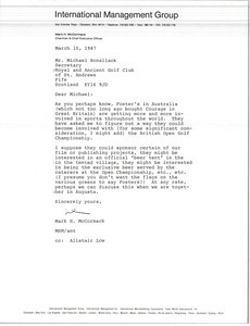 Letter from Mark H. McCormack to Michael Bonallack