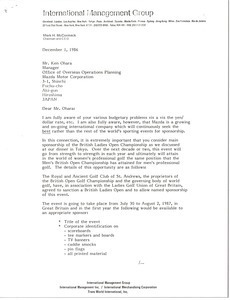 Letter from Mark H. McCormack to Ken Ohara